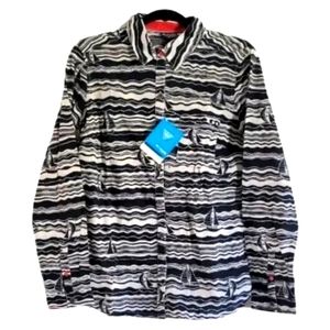 Columbia PFG Harborside Linen Cotton Shirt Blouse Top Sailboat Nautical Coastal